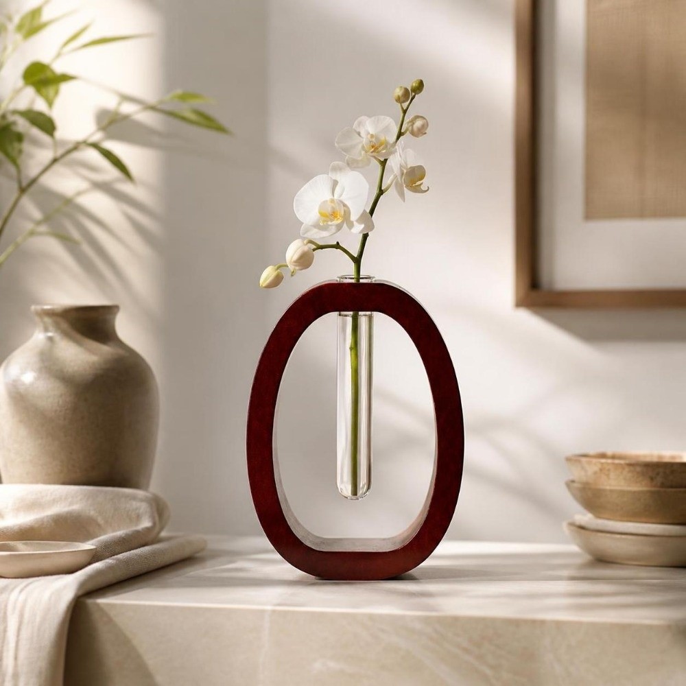 Desk Setup Home - Vase à fleurs hydroponique en bois,