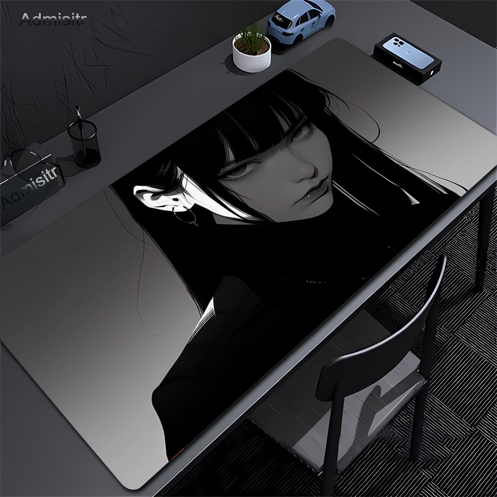 Desk Setup Blue - Grand tapis de souris noir Anime