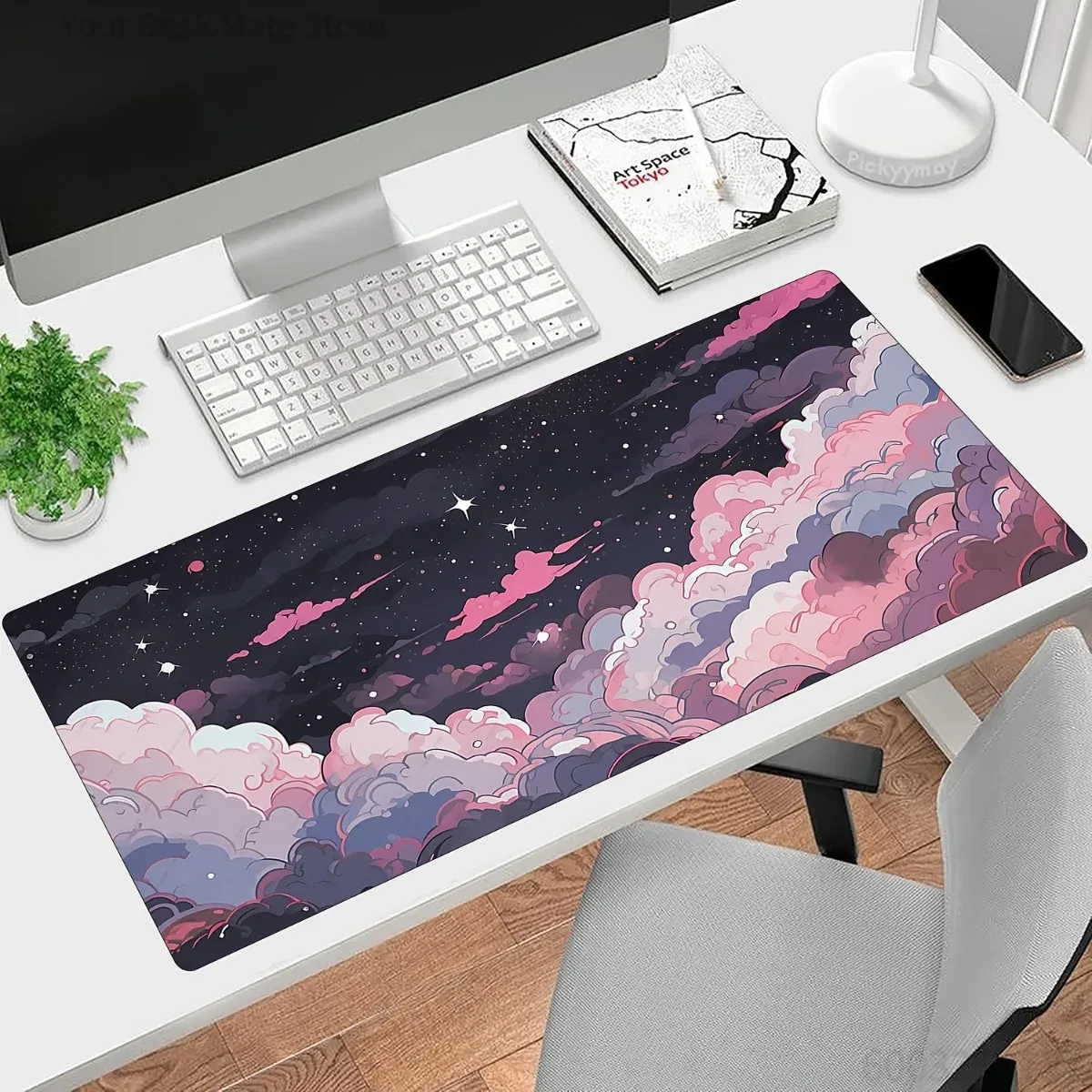 Desk Setup Laptop And Pc - Tapis de Souris Anime Rose et