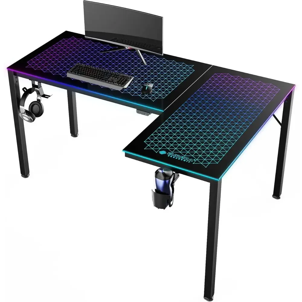 Desk Setup L Shaped - Bureau de jeu en verre réversible