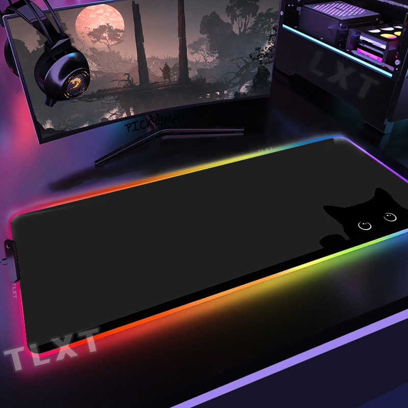 Grand tapis de souris RGB chat - Desk Setup Blue avis et prix